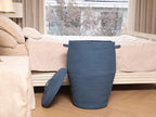 26"x20" Extra Large Tall Woven Laundry Basket with Lid, Cotton Rope Blanket Storage Basket, Freestanding Decorative Bin for Bedroom Living Room, Denim Blue