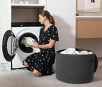 20x15 Inch Extra Large Round Cotton Rope Basket with Zipper Lid, Decorative Woven Storage Bin for Living Room Bedroom Closet, Dark Grey