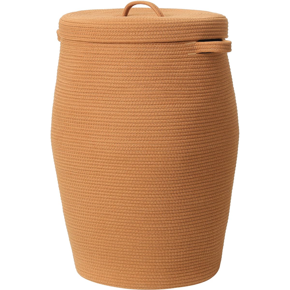 26"x20" Extra Large Tall Woven Laundry Basket with Lid, Cotton Rope Blanket Storage Basket, Freestanding Decorative Bin for Bedroom Living Room, Rust Brown