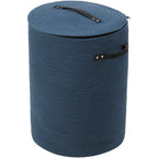 16"x20" Extra Large Cotton Rope Basket with Zipper Lid, Woven Laundry Hamper and Blanket Storage Basket, Round Clothes Bin for Living Room Bedroom, Denim Blue