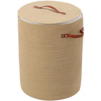 16"x20" Extra Large Cotton Rope Basket with Zipper Lid, Woven Laundry Hamper and Blanket Storage Basket, Round Clothes Bin for Living Room Bedroom, Beige