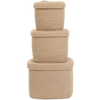 Cottonphant Set of 3 Stylish Rectangular Woven Baskets with Lids - Elegant Storage Solution for Home Decor and Organization, Jute