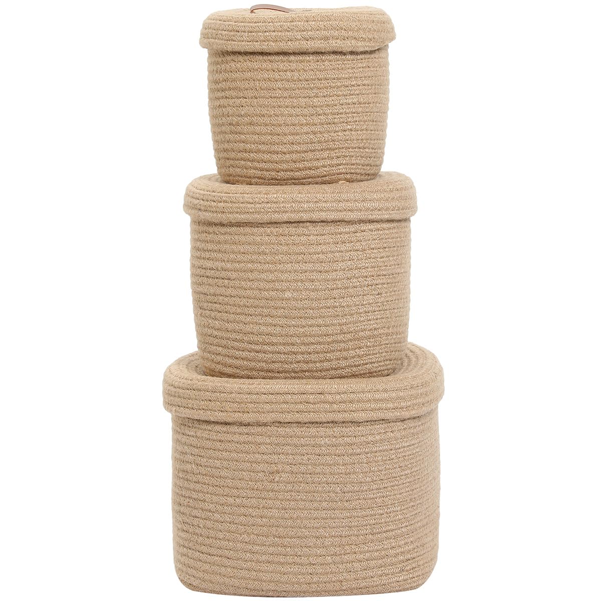 Cottonphant Set of 3 Stylish Rectangular Woven Baskets with Lids - Elegant Storage Solution for Home Decor and Organization, Jute
