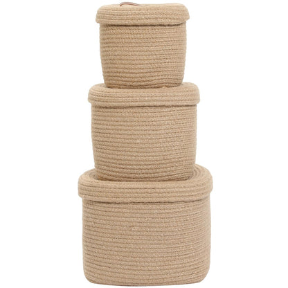 Cottonphant Set of 3 Stylish Rectangular Woven Baskets with Lids - Elegant Storage Solution for Home Decor and Organization, Jute