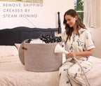 20x15 Inch Extra Large Round Cotton Rope Basket with Zipper Lid, Decorative Woven Storage Bin for Living Room Bedroom Closet, Camel & White Mix