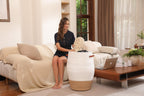 26"x20" Extra Large Tall Woven Laundry Basket with Lid, Cotton Rope Blanket Storage Basket, Freestanding Decorative Bin for Bedroom Living Room, Cream & Camel
