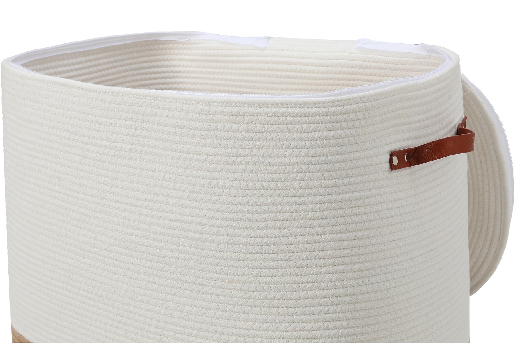 22x14x18 Inch Extra Large Rectangular Cotton Rope Basket with Zipper Lid, Decorative Blanket Storage Chest for Living Room Bedroom, Cream & Camel