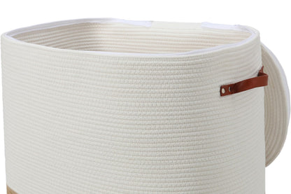 22x14x18 Inch Extra Large Rectangular Cotton Rope Basket with Zipper Lid, Decorative Blanket Storage Chest for Living Room Bedroom, Cream & Camel