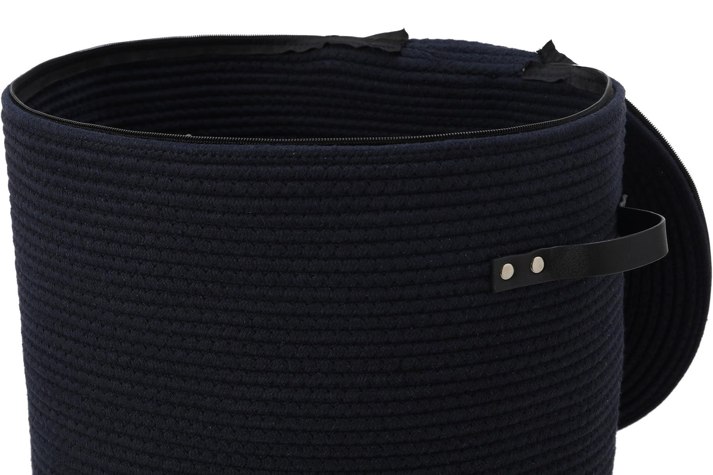 16"x20" Extra Large Cotton Rope Basket with Zipper Lid, Woven Laundry Hamper and Blanket Storage Basket, Round Clothes Bin for Living Room Bedroom, Navy Blue