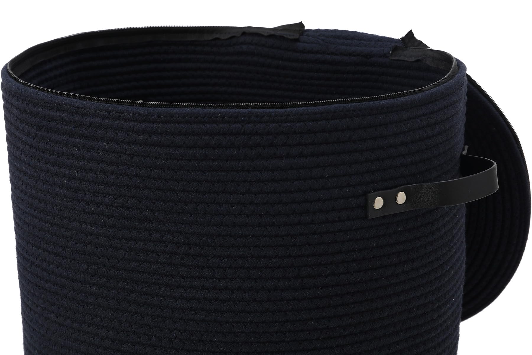 16"x20" Extra Large Cotton Rope Basket with Zipper Lid, Woven Laundry Hamper and Blanket Storage Basket, Round Clothes Bin for Living Room Bedroom, Navy Blue