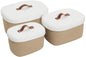 Set of 3 Nesting Woven Storage Baskets with Lids, Cotton Rope Decorative Basket Set for Shelf Closet Living Room Organizing, Rectangular Beige & White