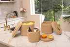 Cottonphant Set of 3 Stylish Rectangular Woven Baskets with Lids - Elegant Storage Solution for Home Decor and Organization, Jute