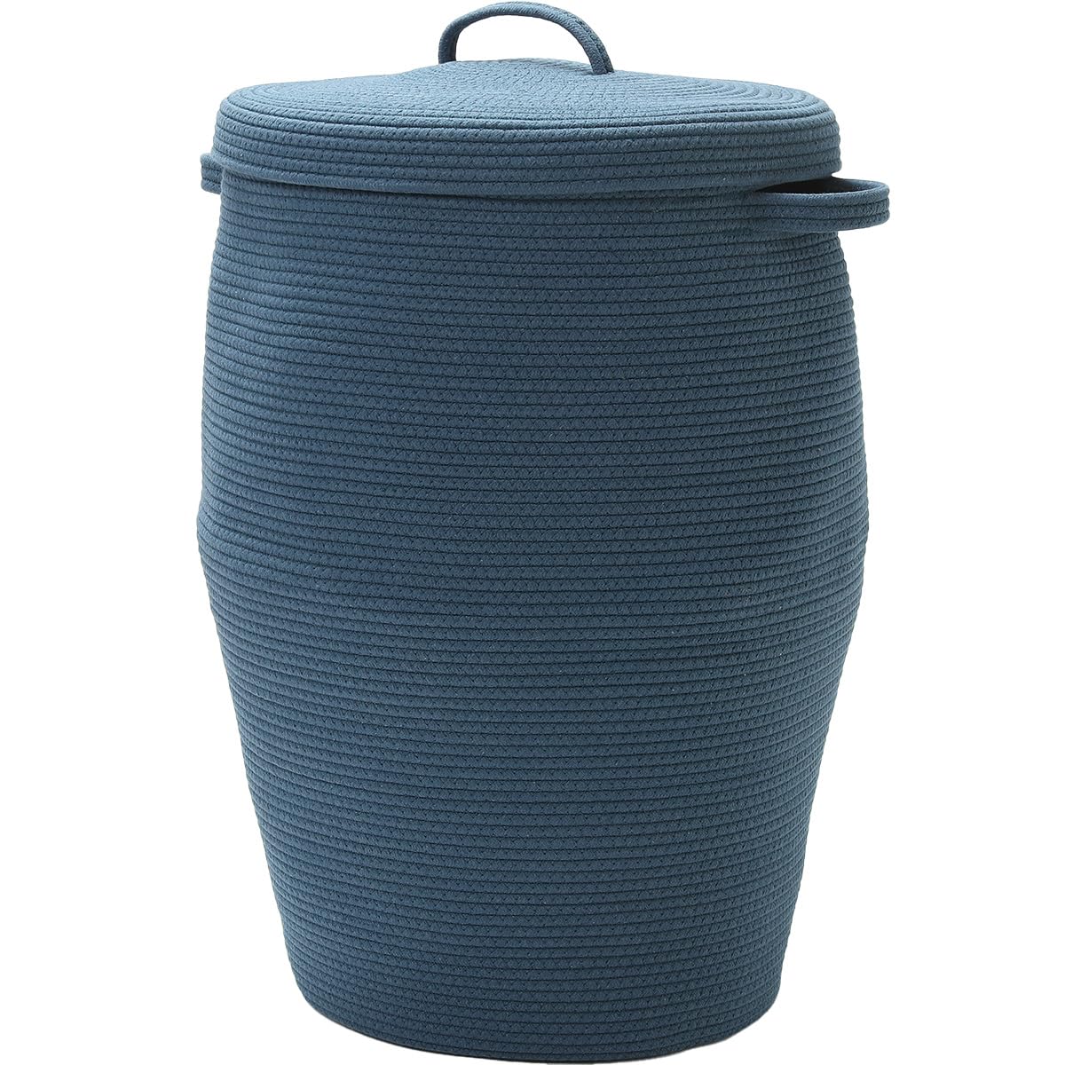 26"x20" Extra Large Tall Woven Laundry Basket with Lid, Cotton Rope Blanket Storage Basket, Freestanding Decorative Bin for Bedroom Living Room, Denim Blue