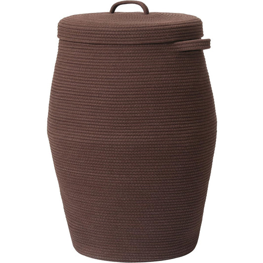 26"x20" Extra Large Tall Woven Laundry Basket with Lid, Cotton Rope Blanket Storage Basket, Freestanding Decorative Bin for Bedroom Living Room, Dark Brown