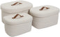 Set of 3 Nesting Woven Storage Baskets with Lids, Cotton Rope Decorative Basket Set for Shelf Closet Living Room Organizing, Rectangular Off White