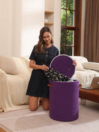 16"x20" Extra Large Cotton Rope Basket with Zipper Lid, Woven Laundry Hamper and Blanket Storage Basket, Round Clothes Bin for Living Room Bedroom, Purple