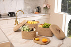 Set of 3 Nesting Woven Storage Baskets with Lids, Cotton Rope Decorative Basket Set for Shelf Closet Living Room Organizing, Rectangular Natural Jute