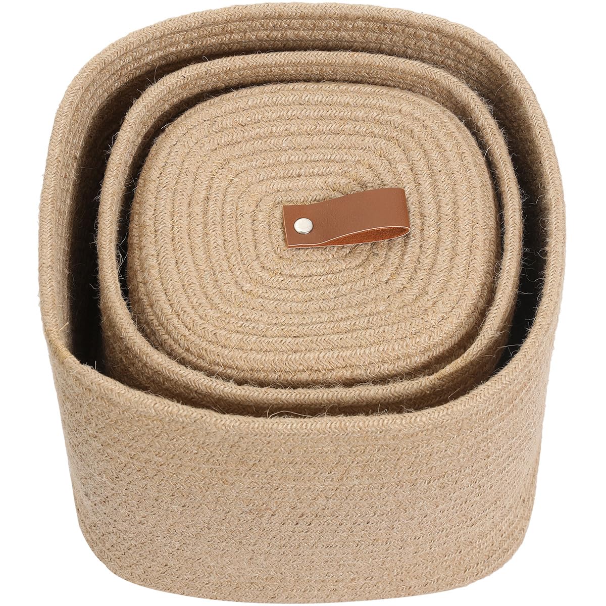 Cottonphant Set of 3 Stylish Rectangular Woven Baskets with Lids - Elegant Storage Solution for Home Decor and Organization, Jute