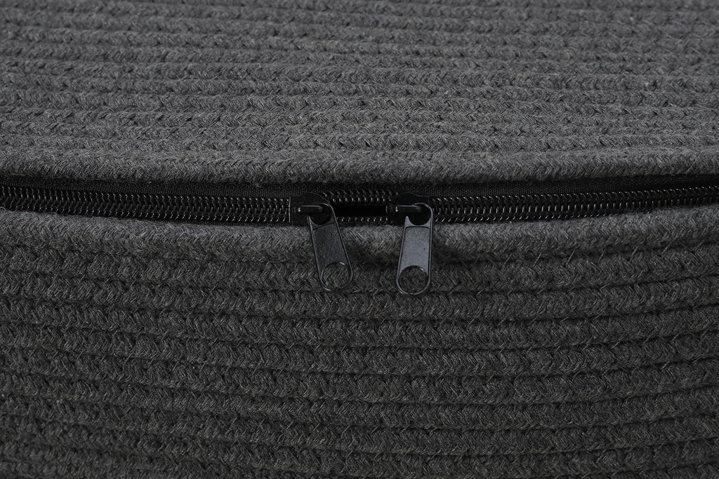 22x14x18 Inch Extra Large Rectangular Cotton Rope Basket with Zipper Lid, Decorative Blanket Storage Chest for Living Room Bedroom, Dark Grey