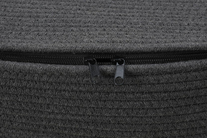 22x14x18 Inch Extra Large Rectangular Cotton Rope Basket with Zipper Lid, Decorative Blanket Storage Chest for Living Room Bedroom, Dark Grey