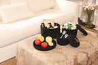Set of 3 Small Woven Baskets with Lids, Cotton Rope Round Nesting Storage Basket Set for Shelf Nightstand Bathroom, 10x6 8x5 6x4 Inch, Black