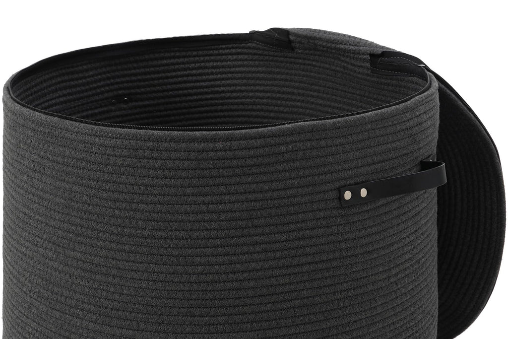 20x15 Inch Extra Large Round Cotton Rope Basket with Zipper Lid, Decorative Woven Storage Bin for Living Room Bedroom Closet, Dark Grey