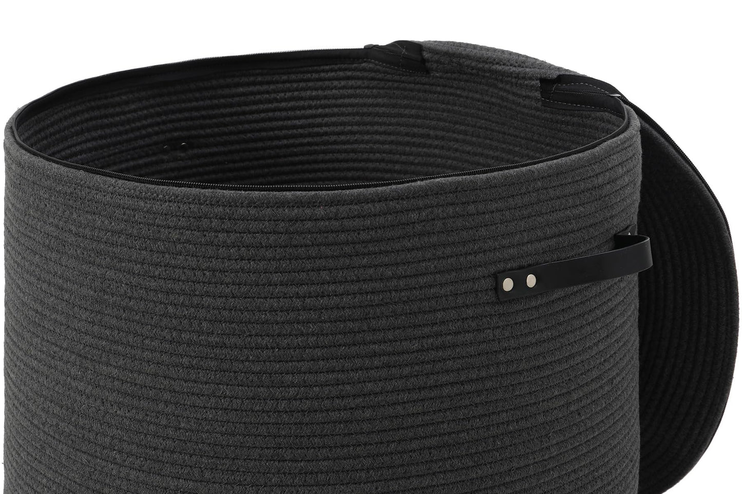 20x15 Inch Extra Large Round Cotton Rope Basket with Zipper Lid, Decorative Woven Storage Bin for Living Room Bedroom Closet, Dark Grey