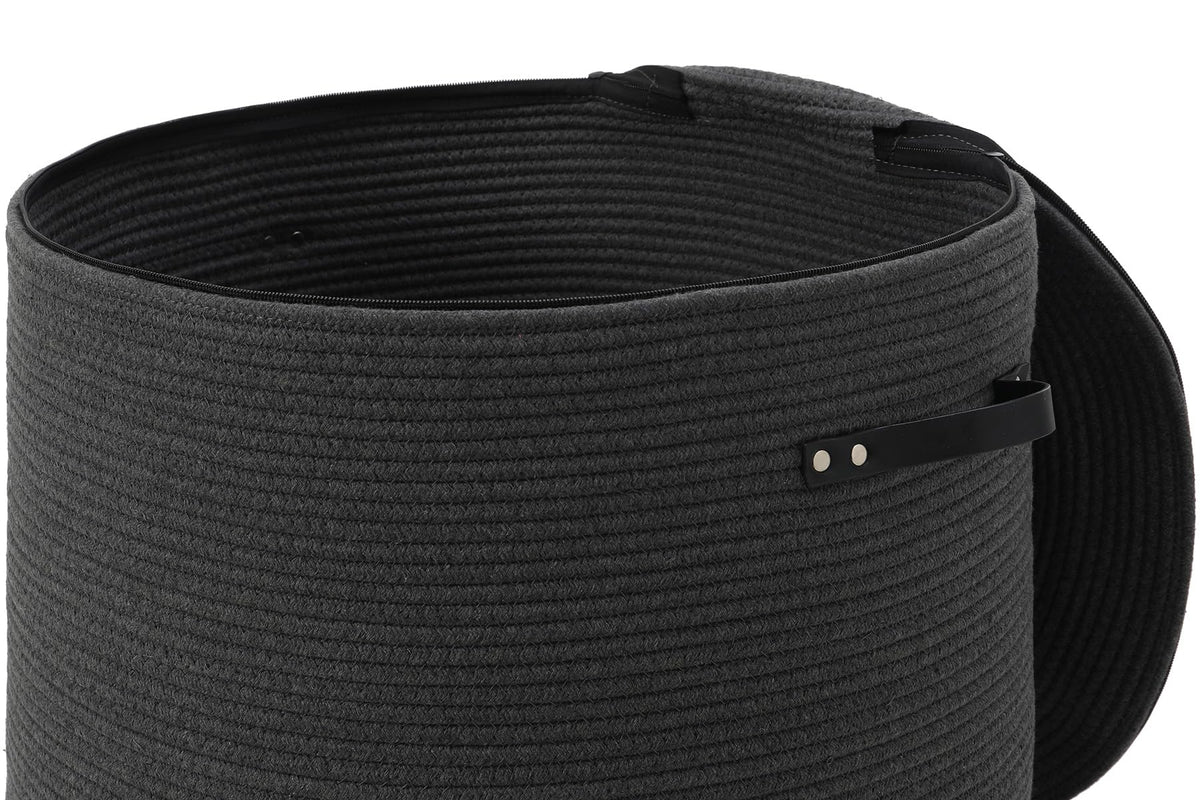 20x15 Inch Extra Large Round Cotton Rope Basket with Zipper Lid, Decorative Woven Storage Bin for Living Room Bedroom Closet, Dark Grey