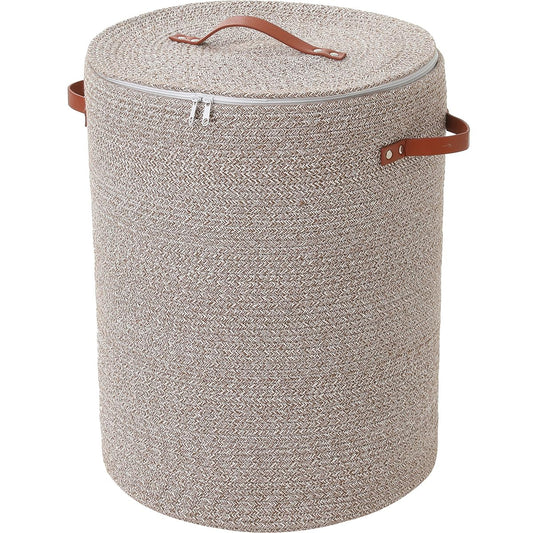 16"x20" Extra Large Cotton Rope Basket with Zipper Lid, Woven Laundry Hamper and Blanket Storage Basket, Round Clothes Bin for Living Room Bedroom, Camel & White Mix