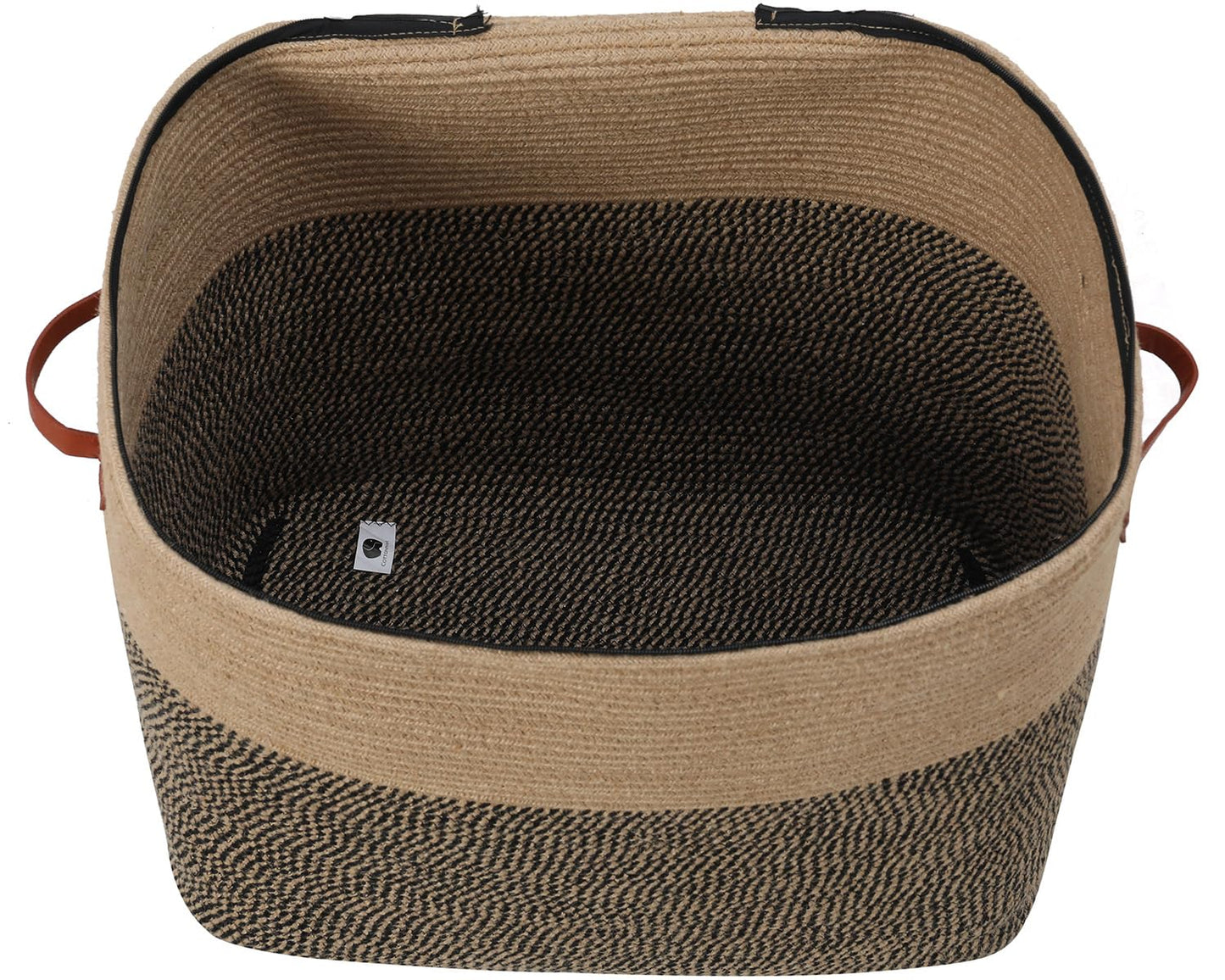 22x14x18 Inch Extra Large Rectangular Cotton Rope Basket with Zipper Lid, Decorative Blanket Storage Chest for Living Room Bedroom, Jute & Black Mix