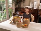 Cottonphant Set of 3 Stylish Rectangular Woven Baskets with Lids - Elegant Storage Solution for Home Decor and Organization, Jute