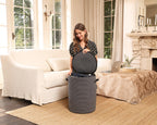 16"x20" Extra Large Cotton Rope Basket with Zipper Lid, Woven Laundry Hamper and Blanket Storage Basket, Round Clothes Bin for Living Room Bedroom, Dark Grey