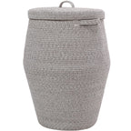 26"x20" Handcrafted Tall Cotton Rope Basket with Lid, Stylish Flagon Shape with Cover, Clothes Hamper with Top, for Bedroom and Living Room, Light Beige Coffee Mix