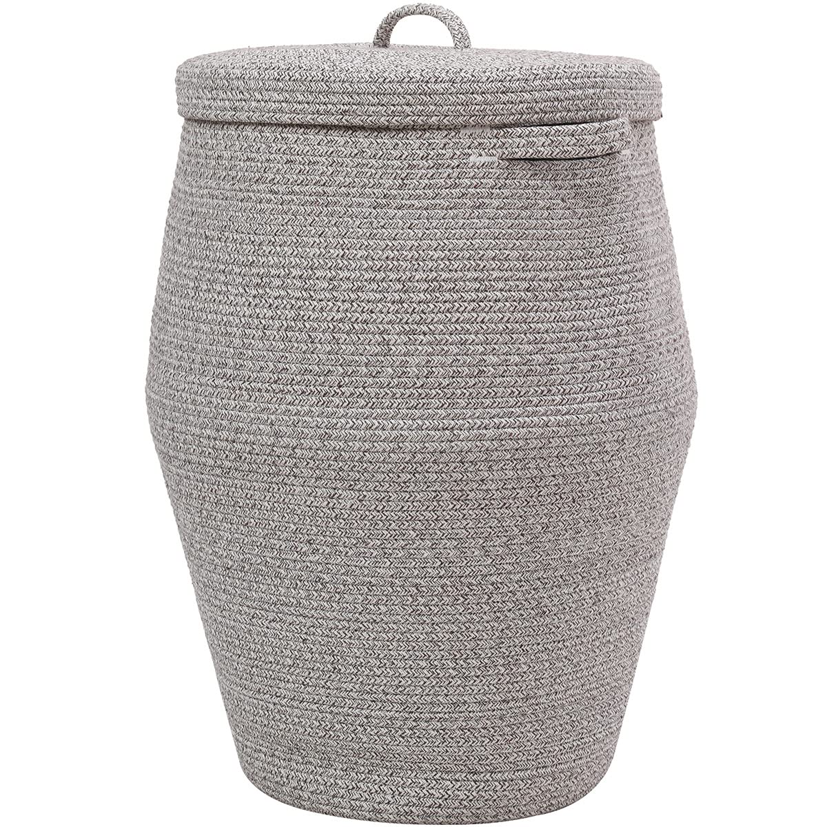 26"x20" Handcrafted Tall Cotton Rope Basket with Lid, Stylish Flagon Shape with Cover, Clothes Hamper with Top, for Bedroom and Living Room, Light Beige Coffee Mix
