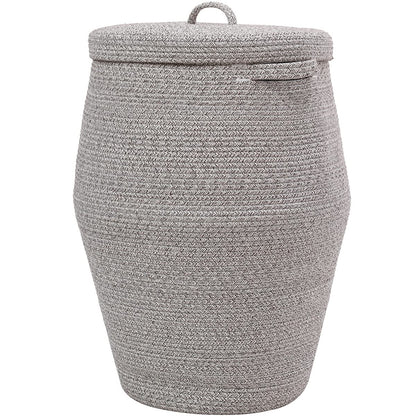 26"x20" Handcrafted Tall Cotton Rope Basket with Lid, Stylish Flagon Shape with Cover, Clothes Hamper with Top, for Bedroom and Living Room, Light Beige Coffee Mix