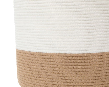 16"x20" Extra Large Cotton Rope Basket with Zipper Lid, Woven Laundry Hamper and Blanket Storage Basket, Round Clothes Bin for Living Room Bedroom, Cream & Camel