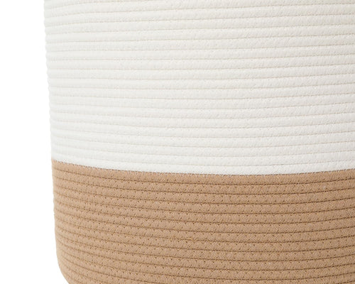 16"x20" Extra Large Cotton Rope Basket with Zipper Lid, Woven Laundry Hamper and Blanket Storage Basket, Round Clothes Bin for Living Room Bedroom, Cream & Camel