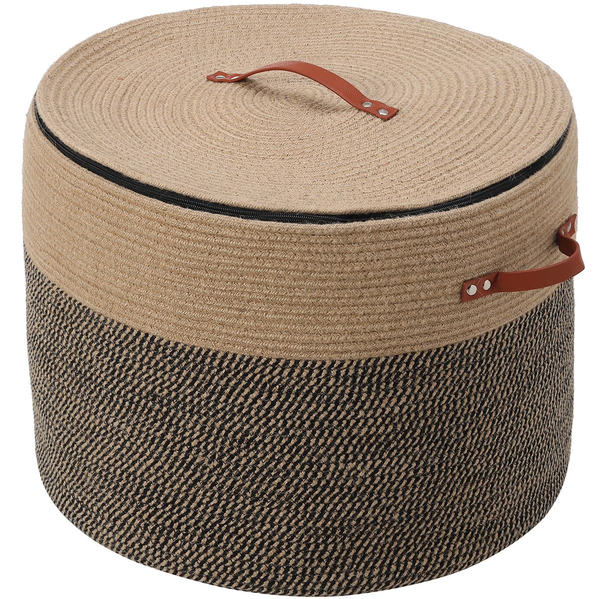 20x15 Inch Extra Large Round Cotton Rope Basket with Zipper Lid, Decorative Woven Storage Bin for Living Room Bedroom Closet, Natural Jute