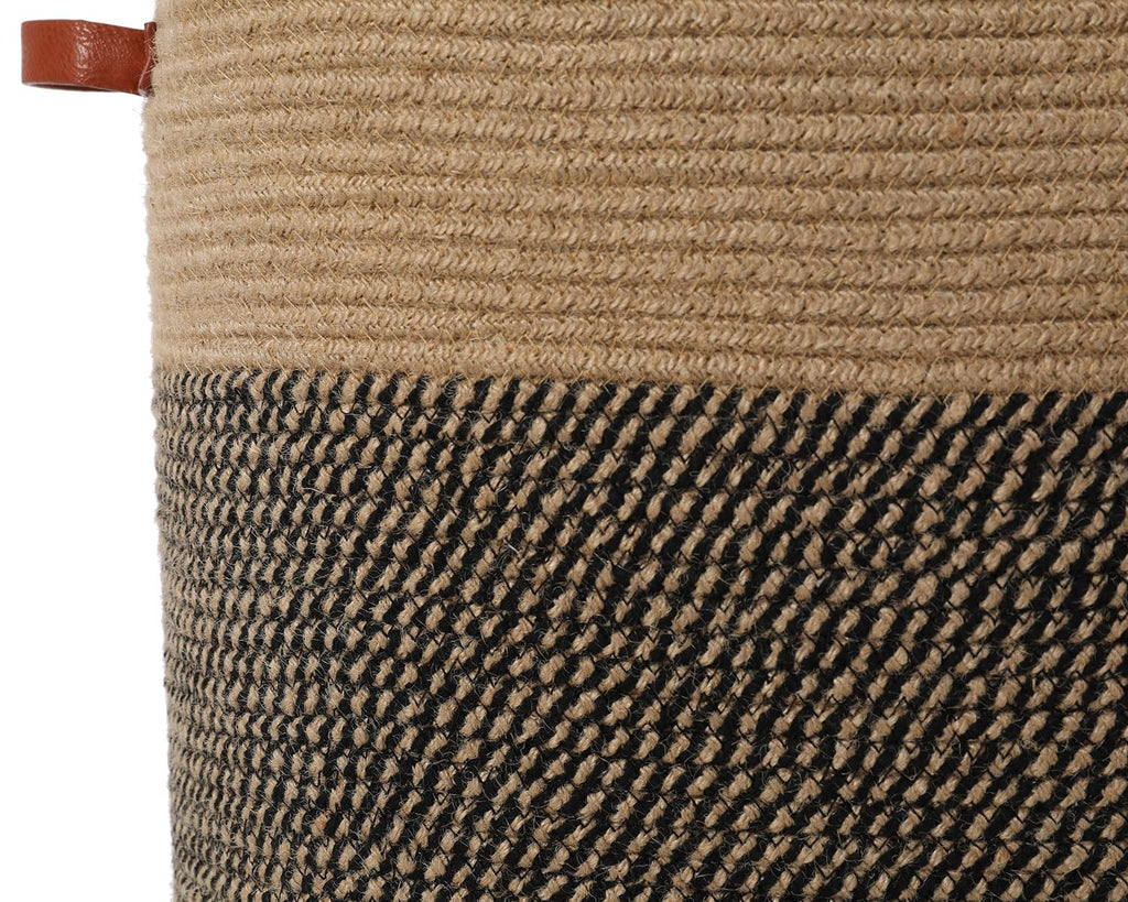 22x14x18 Inch Extra Large Rectangular Cotton Rope Basket with Zipper Lid, Decorative Blanket Storage Chest for Living Room Bedroom, Jute & Black Mix