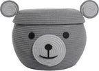 15x12 Inch Bear Hamper with Lid, Handcrafted Cotton Rope Animal Storage Basket, Woven Teddy Bear Bin for Kids Bedroom Playroom, Grey