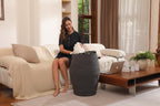 26"x20" Extra Large Tall Woven Laundry Basket with Lid, Cotton Rope Blanket Storage Basket, Freestanding Decorative Bin for Bedroom Living Room, Dark Grey