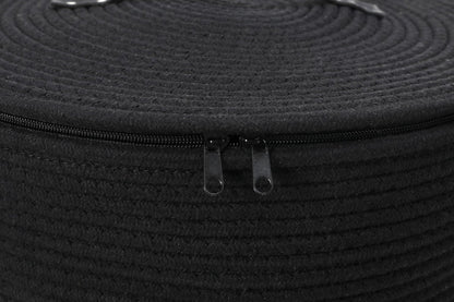 16"x20" Extra Large Cotton Rope Basket with Zipper Lid, Woven Laundry Hamper and Blanket Storage Basket, Round Clothes Bin for Living Room Bedroom, Black