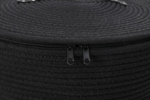 16"x20" Extra Large Cotton Rope Basket with Zipper Lid, Woven Laundry Hamper and Blanket Storage Basket, Round Clothes Bin for Living Room Bedroom, Black