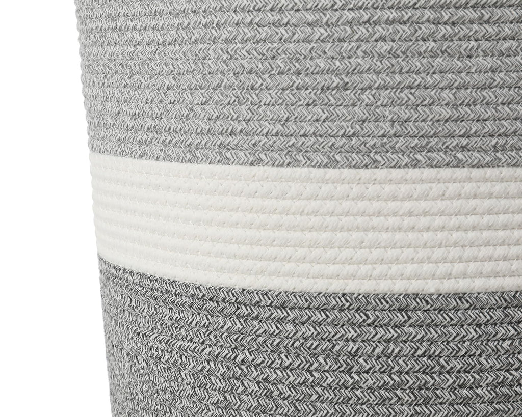 16"x20" Extra Large Cotton Rope Basket with Zipper Lid, Woven Laundry Hamper and Blanket Storage Basket, Round Clothes Bin for Living Room Bedroom, Dual Grey