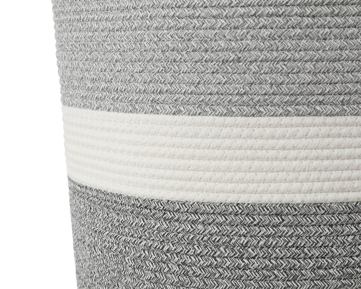 16"x20" Extra Large Cotton Rope Basket with Zipper Lid, Woven Laundry Hamper and Blanket Storage Basket, Round Clothes Bin for Living Room Bedroom, Dual Grey