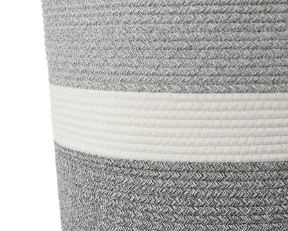 16"x20" Extra Large Cotton Rope Basket with Zipper Lid, Woven Laundry Hamper and Blanket Storage Basket, Round Clothes Bin for Living Room Bedroom, Dual Grey