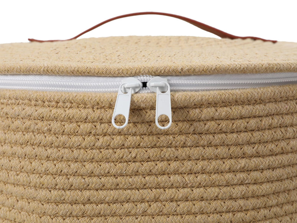 16"x20" Extra Large Cotton Rope Basket with Zipper Lid, Woven Laundry Hamper and Blanket Storage Basket, Round Clothes Bin for Living Room Bedroom, Beige