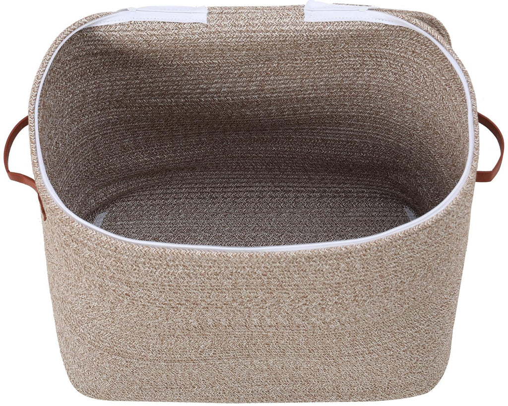 22x14x18 Inch Extra Large Rectangular Cotton Rope Basket with Zipper Lid, Decorative Blanket Storage Chest for Living Room Bedroom, Camel & White Mix