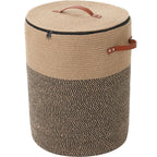 16"x20" Extra Large Cotton Rope Basket with Zipper Lid, Woven Laundry Hamper and Blanket Storage Basket, Round Clothes Bin for Living Room Bedroom, Jute & Black Mix