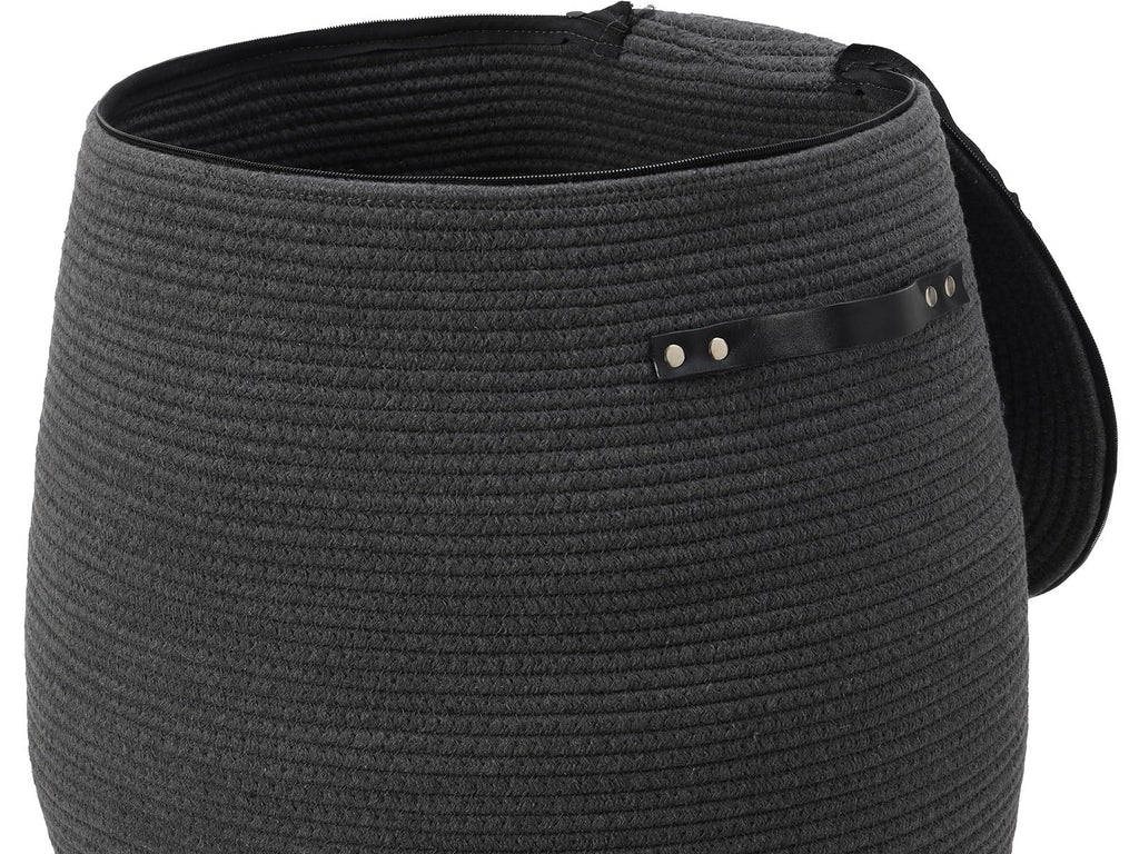 26"x20" Extra Large Tall Woven Laundry Basket with Lid, Cotton Rope Blanket Storage Basket, Freestanding Decorative Bin for Bedroom Living Room, Dark Grey